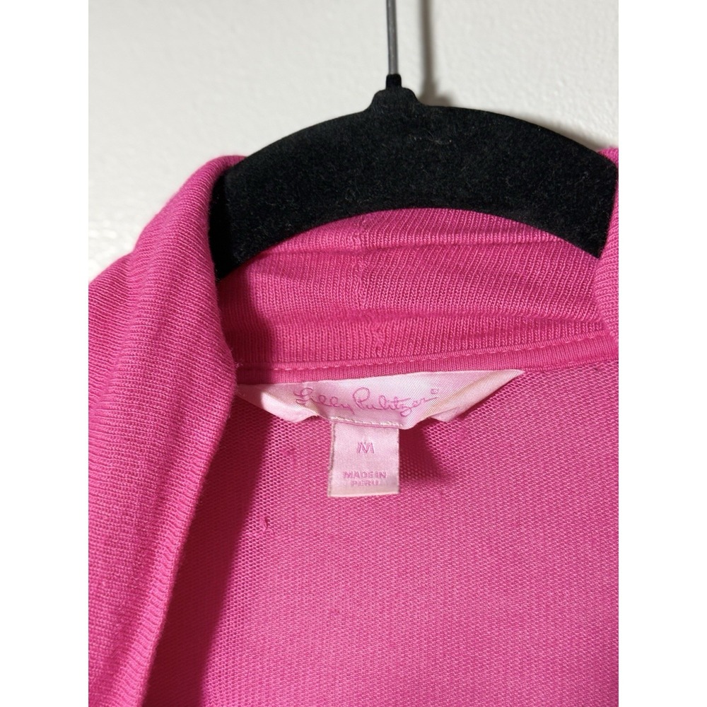 Lilly Pulitzer Ruffle Cardigan Sweater Women's Medium Pink Cotton Knit Preppy - Picture 2 of 8